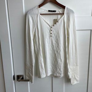 NWT - Doe & Rae - Cream/Ivory Henley with striped details - Women's Medium